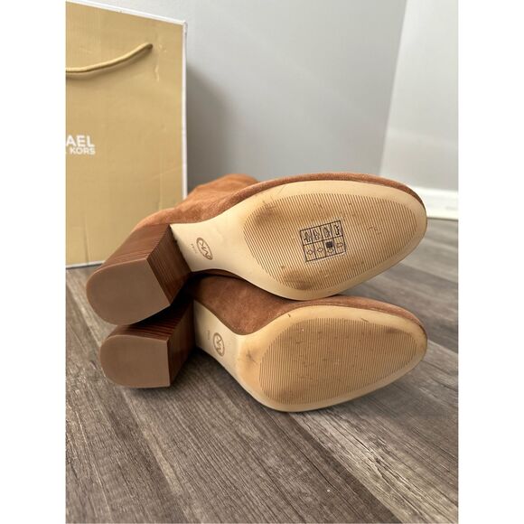 Michael Kors Slouchy Suede Round Toe Heeled Pull-on Leigh Boots Luggage Size 10 - Picture 9 of 12